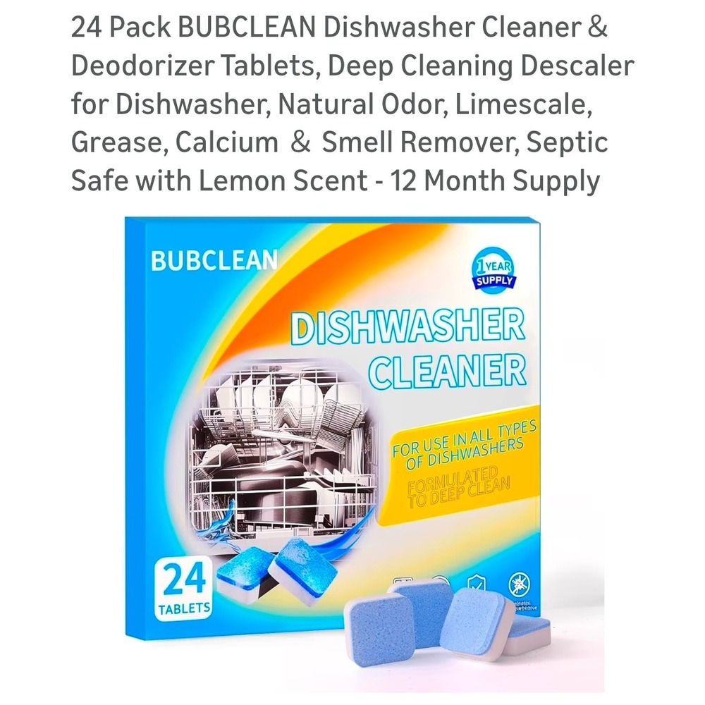 2 packs (bogo) BUBCLEAN Dishwasher Cleaner Deodorizer 24 Pk Lemon Scent Descaler